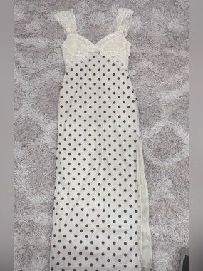 Blue Blush Ivory Maxi Dress with Black Polka Dots